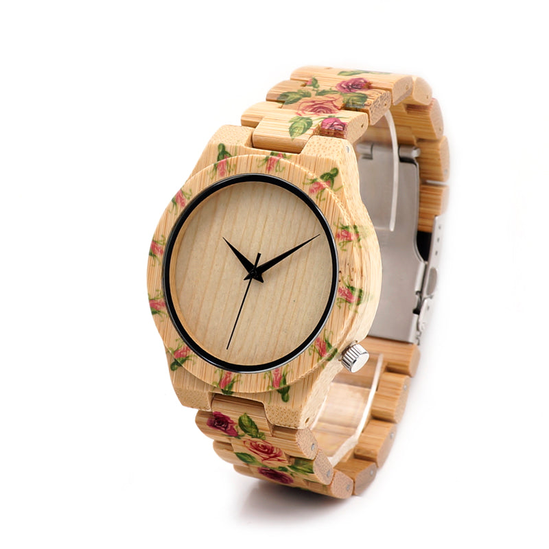 Floral Wooden Wristwatch